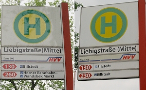 Haltestellenmasten der Linie 130 Richtung U-Billstedt