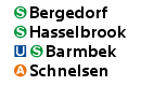 S-Bergedorf, S-Hasselbrook, U-S-Barmbek oder A-Schnelsen